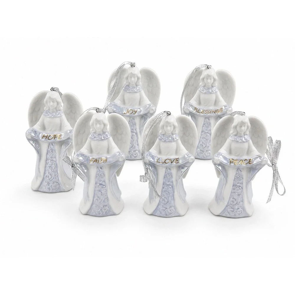 Set of 6 Porcelain Angel Christmas Ornaments Hope Faith Love Joy Peace Blessing2
